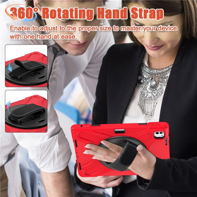 For iPad Pro 11 (2024) Case 360 Degree Rotary Hand Strap TPU+PC+Silicone Kickstand Tablet Cover