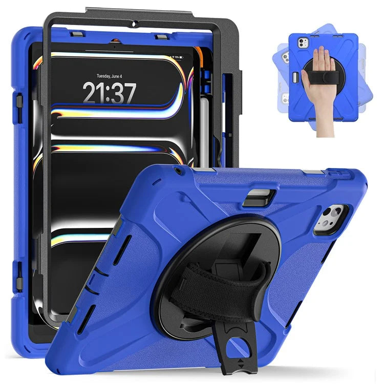 For iPad Pro 11 (2024) Case 360 Degree Rotary Hand Strap TPU+PC+Silicone Kickstand Tablet Cover