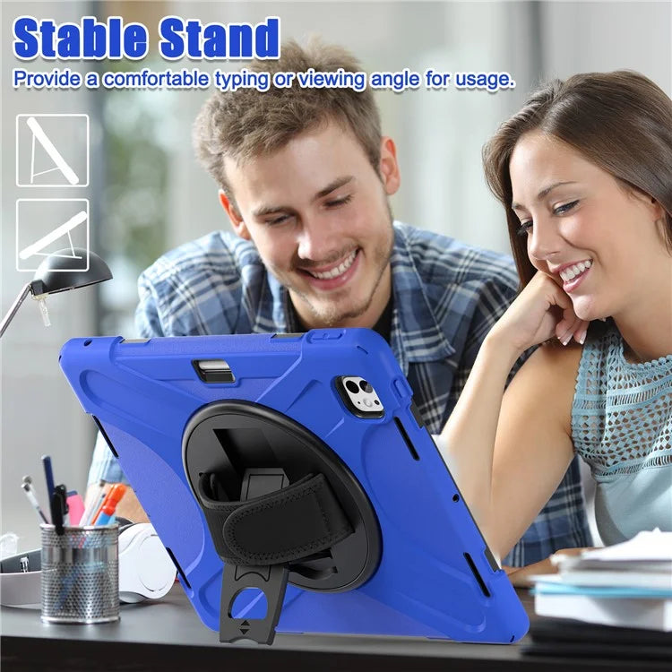 For iPad Pro 11 (2024) Case 360 Degree Rotary Hand Strap TPU+PC+Silicone Kickstand Tablet Cover