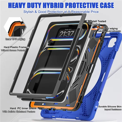 For iPad Pro 11 (2024) Case 360 Degree Rotary Hand Strap TPU+PC+Silicone Kickstand Tablet Cover