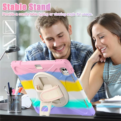 For iPad Pro 11 (2024) Case 360 Degree Rotary Hand Strap TPU+PC+Silicone Kickstand Tablet Cover