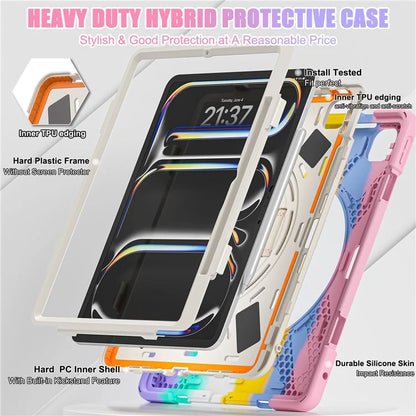 For iPad Pro 11 (2024) Case 360 Degree Rotary Hand Strap TPU+PC+Silicone Kickstand Tablet Cover