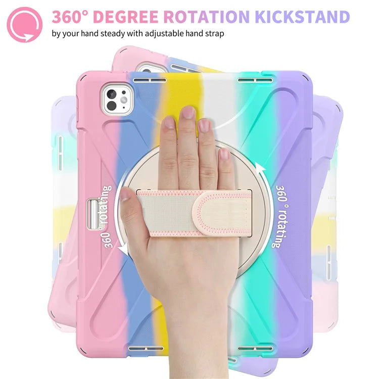 For iPad Pro 11 (2024) Case 360 Degree Rotary Hand Strap TPU+PC+Silicone Kickstand Tablet Cover
