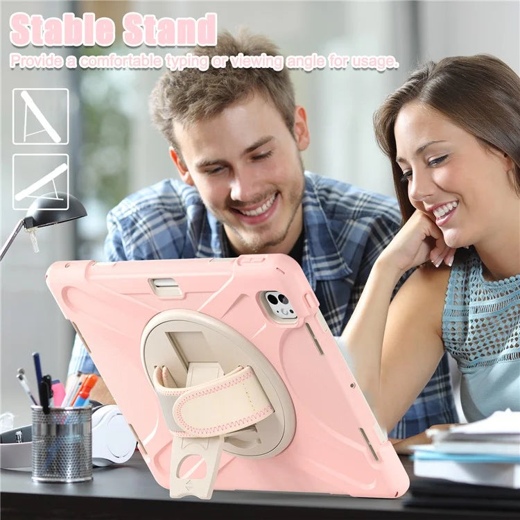 For iPad Pro 11 (2024) Case 360 Degree Rotary Hand Strap TPU+PC+Silicone Kickstand Tablet Cover