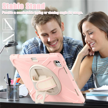 For iPad Pro 11 (2024) Case 360 Degree Rotary Hand Strap TPU+PC+Silicone Kickstand Tablet Cover