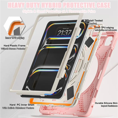 For iPad Pro 11 (2024) Case 360 Degree Rotary Hand Strap TPU+PC+Silicone Kickstand Tablet Cover
