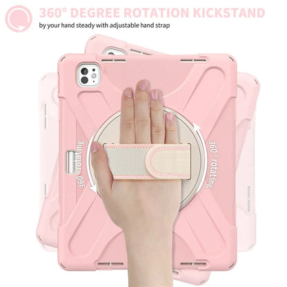 For iPad Pro 11 (2024) Case 360 Degree Rotary Hand Strap TPU+PC+Silicone Kickstand Tablet Cover