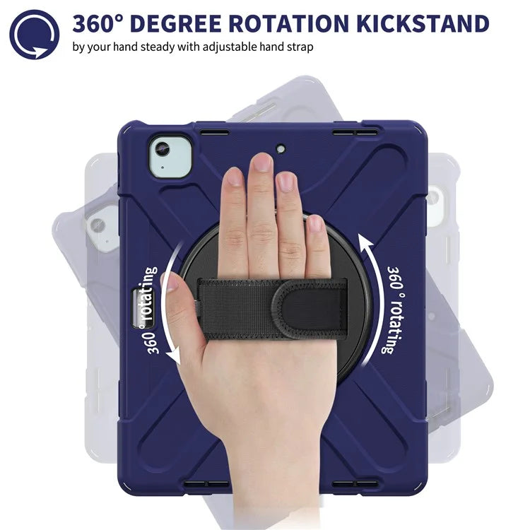 For iPad Air 11 (2024) Case Rotary Hand Strap Kickstand TPU+PC+Silicone Tablet Cover