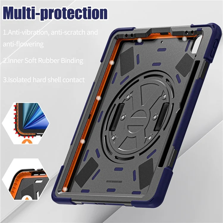 For iPad Air 11 (2024) Case Rotary Hand Strap Kickstand TPU+PC+Silicone Tablet Cover
