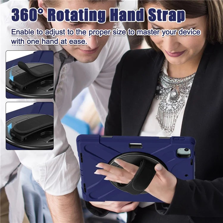 For iPad Air 11 (2024) Case Rotary Hand Strap Kickstand TPU+PC+Silicone Tablet Cover