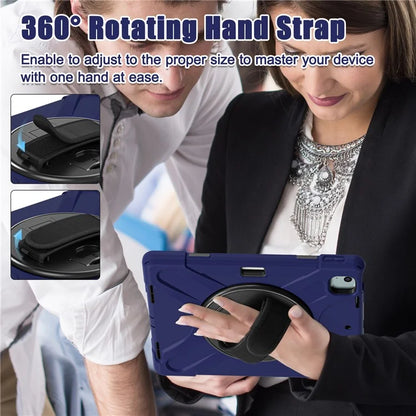 For iPad Air 11 (2024) Case Rotary Hand Strap Kickstand TPU+PC+Silicone Tablet Cover