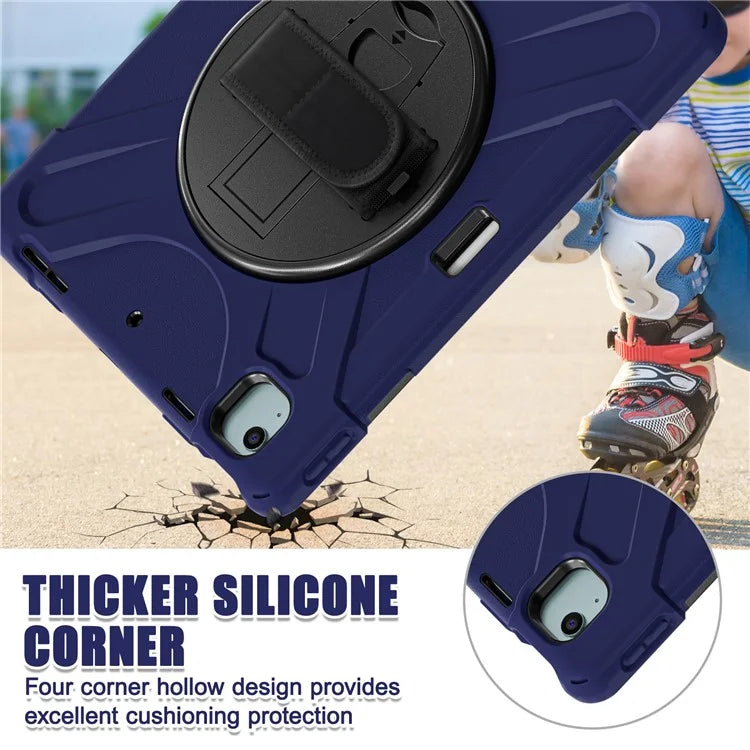 For iPad Air 11 (2024) Case Rotary Hand Strap Kickstand TPU+PC+Silicone Tablet Cover