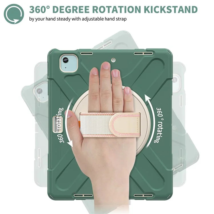 For iPad Air 11 (2024) Case Rotary Hand Strap Kickstand TPU+PC+Silicone Tablet Cover