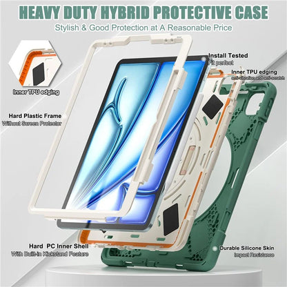 For iPad Air 11 (2024) Case Rotary Hand Strap Kickstand TPU+PC+Silicone Tablet Cover