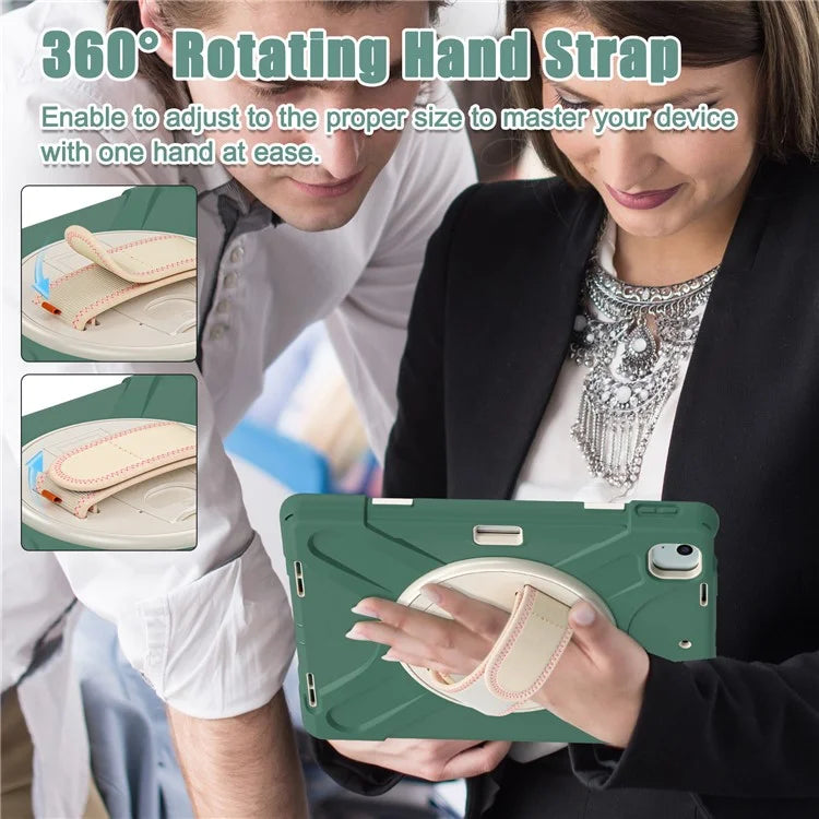 For iPad Air 11 (2024) Case Rotary Hand Strap Kickstand TPU+PC+Silicone Tablet Cover