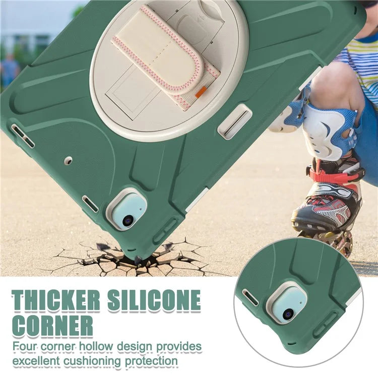 For iPad Air 11 (2024) Case Rotary Hand Strap Kickstand TPU+PC+Silicone Tablet Cover