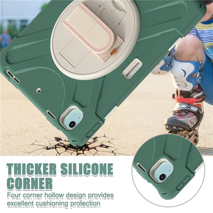 For iPad Air 11 (2024) Case Rotary Hand Strap Kickstand TPU+PC+Silicone Tablet Cover