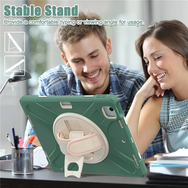 For iPad Air 11 (2024) Case Rotary Hand Strap Kickstand TPU+PC+Silicone Tablet Cover