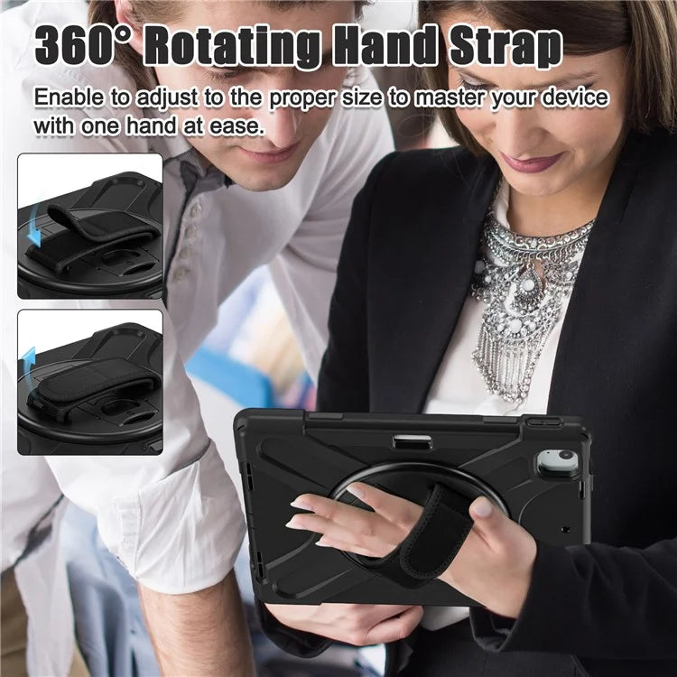 For iPad Air 11 (2024) Case Rotary Hand Strap Kickstand TPU+PC+Silicone Tablet Cover