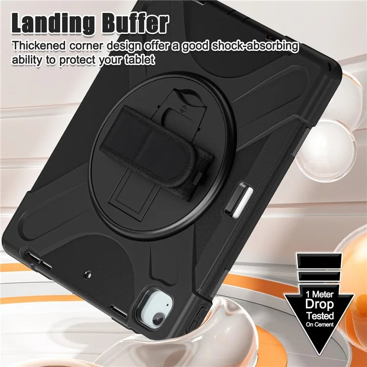 For iPad Air 11 (2024) Case Rotary Hand Strap Kickstand TPU+PC+Silicone Tablet Cover