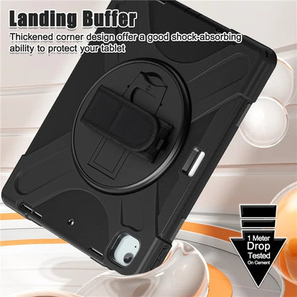 For iPad Air 11 (2024) Case Rotary Hand Strap Kickstand TPU+PC+Silicone Tablet Cover