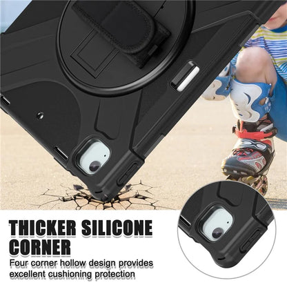 For iPad Air 11 (2024) Case Rotary Hand Strap Kickstand TPU+PC+Silicone Tablet Cover