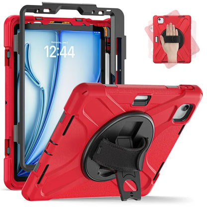For iPad Air 11 (2024) Case Rotary Hand Strap Kickstand TPU+PC+Silicone Tablet Cover