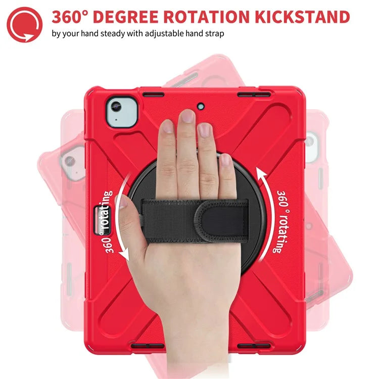 For iPad Air 11 (2024) Case Rotary Hand Strap Kickstand TPU+PC+Silicone Tablet Cover