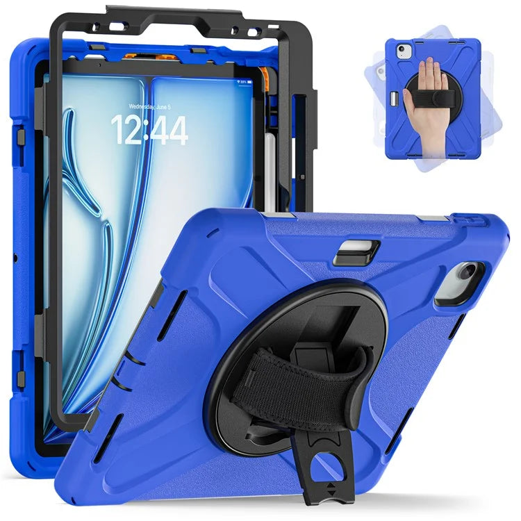 For iPad Air 11 (2024) Case Rotary Hand Strap Kickstand TPU+PC+Silicone Tablet Cover