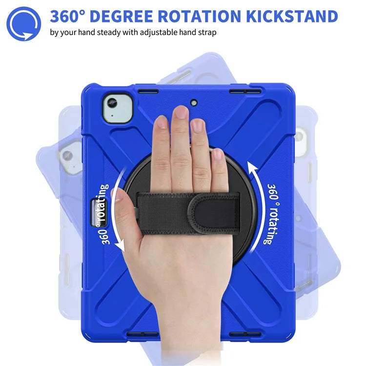 For iPad Air 11 (2024) Case Rotary Hand Strap Kickstand TPU+PC+Silicone Tablet Cover