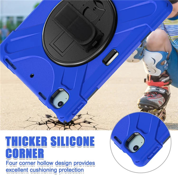 For iPad Air 11 (2024) Case Rotary Hand Strap Kickstand TPU+PC+Silicone Tablet Cover