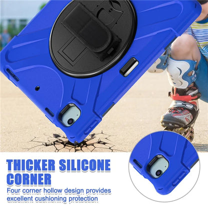 For iPad Air 11 (2024) Case Rotary Hand Strap Kickstand TPU+PC+Silicone Tablet Cover