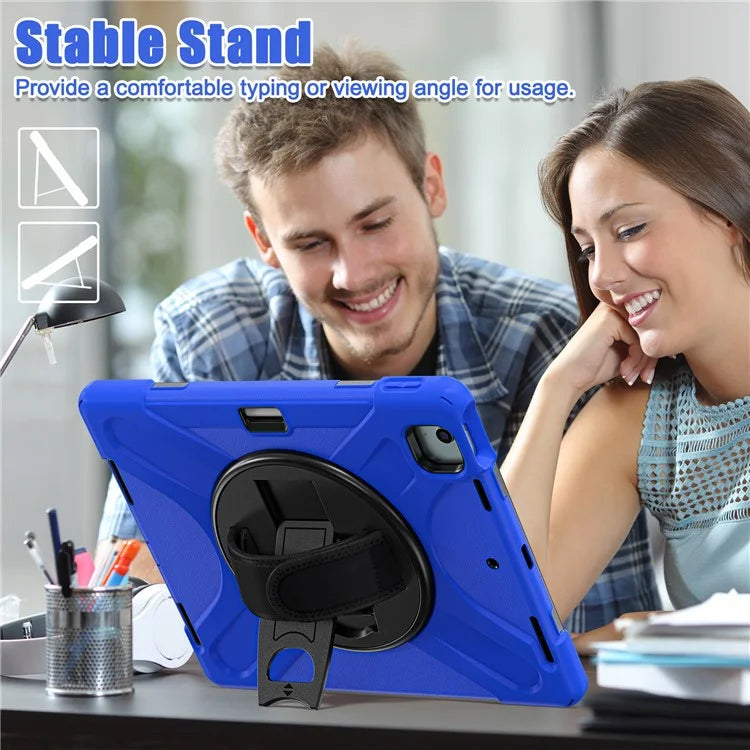 For iPad Air 11 (2024) Case Rotary Hand Strap Kickstand TPU+PC+Silicone Tablet Cover