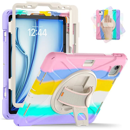 For iPad Air 11 (2024) Case Rotary Hand Strap Kickstand TPU+PC+Silicone Tablet Cover