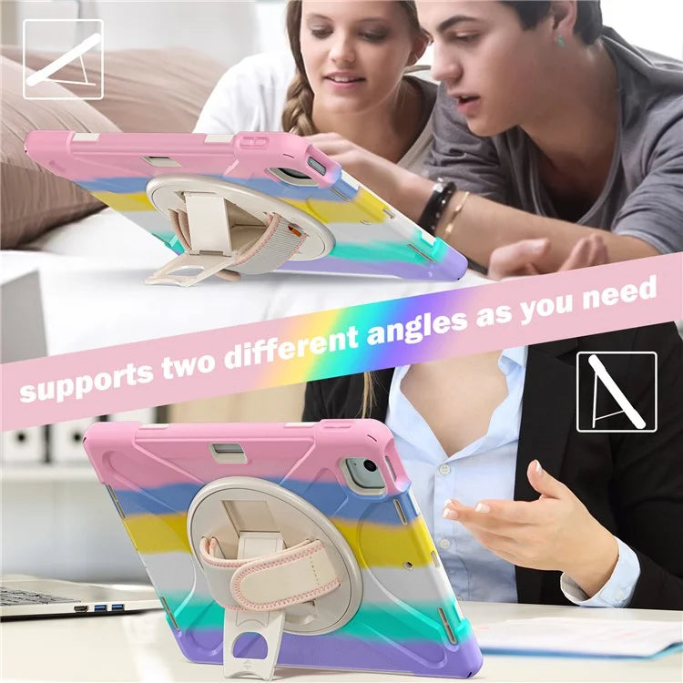 For iPad Air 11 (2024) Case Rotary Hand Strap Kickstand TPU+PC+Silicone Tablet Cover