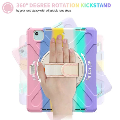 For iPad Air 11 (2024) Case Rotary Hand Strap Kickstand TPU+PC+Silicone Tablet Cover