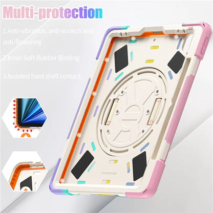 For iPad Air 11 (2024) Case Rotary Hand Strap Kickstand TPU+PC+Silicone Tablet Cover