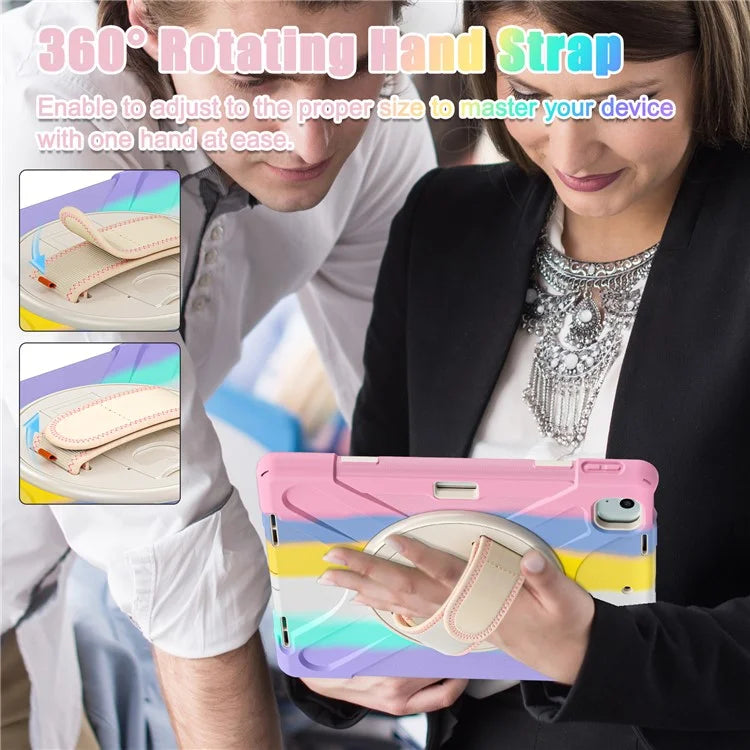 For iPad Air 11 (2024) Case Rotary Hand Strap Kickstand TPU+PC+Silicone Tablet Cover