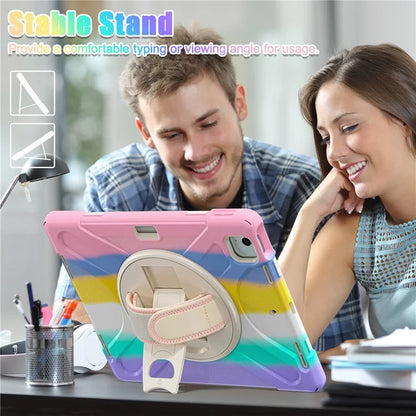 For iPad Air 11 (2024) Case Rotary Hand Strap Kickstand TPU+PC+Silicone Tablet Cover
