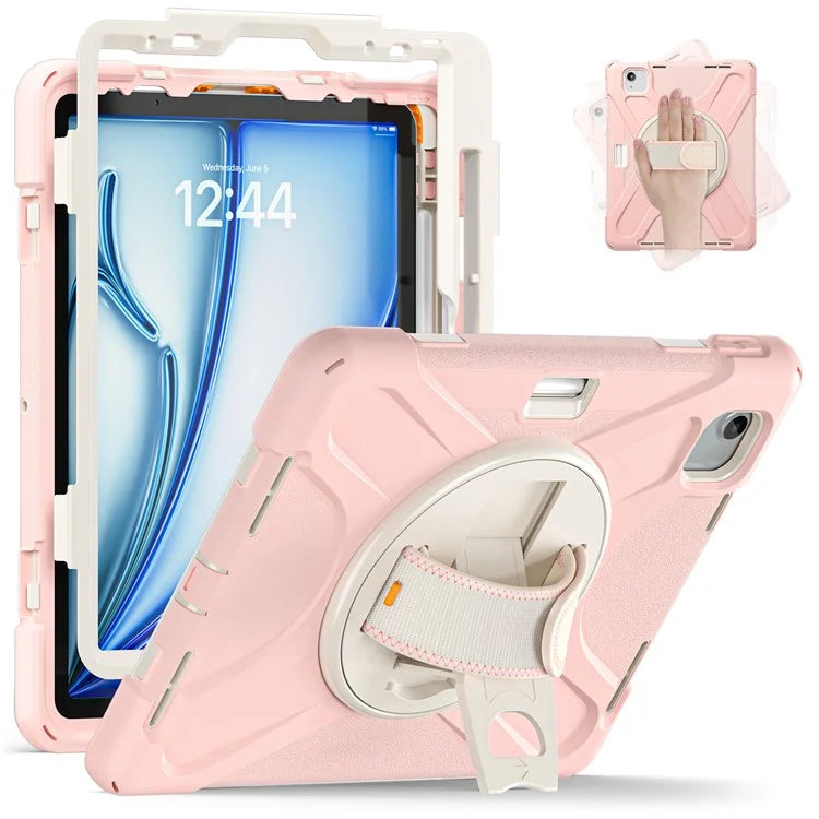 For iPad Air 11 (2024) Case Rotary Hand Strap Kickstand TPU+PC+Silicone Tablet Cover