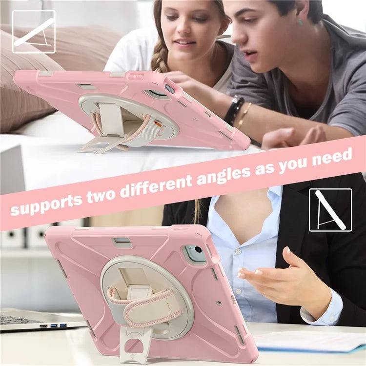 For iPad Air 11 (2024) Case Rotary Hand Strap Kickstand TPU+PC+Silicone Tablet Cover