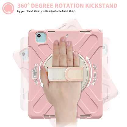 For iPad Air 11 (2024) Case Rotary Hand Strap Kickstand TPU+PC+Silicone Tablet Cover