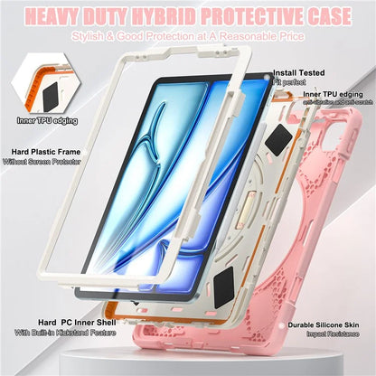 For iPad Air 11 (2024) Case Rotary Hand Strap Kickstand TPU+PC+Silicone Tablet Cover