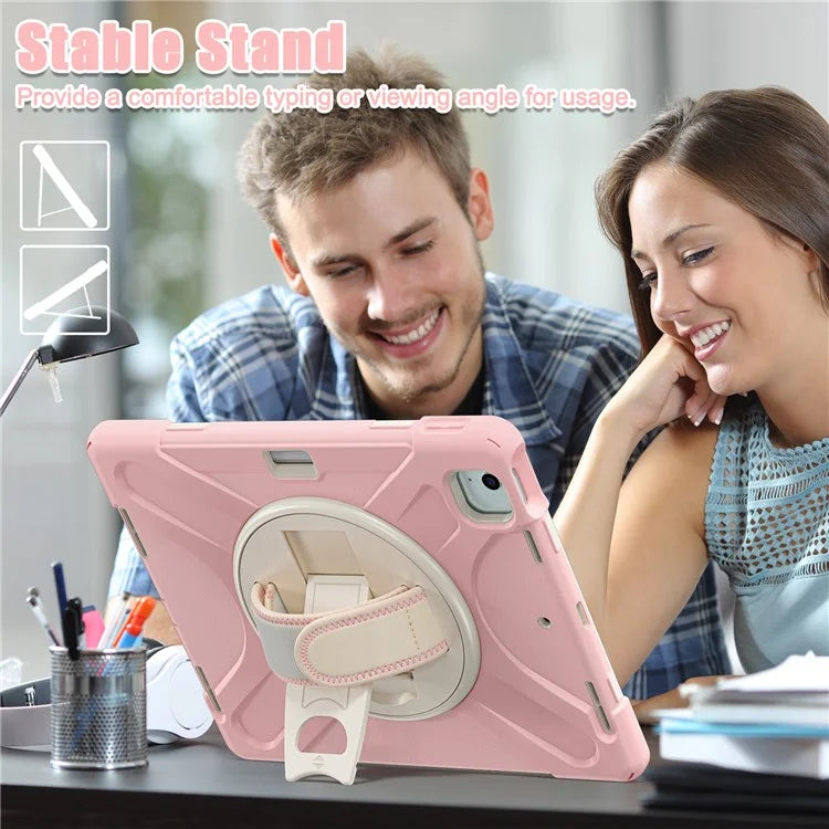For iPad Air 11 (2024) Case Rotary Hand Strap Kickstand TPU+PC+Silicone Tablet Cover