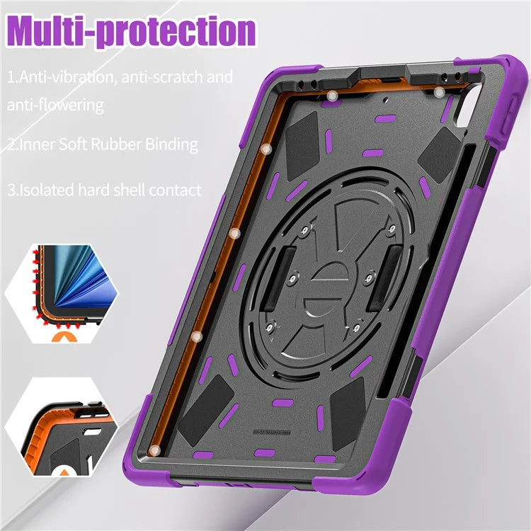 For iPad Air 11 (2024) Case Rotary Hand Strap Kickstand TPU+PC+Silicone Tablet Cover
