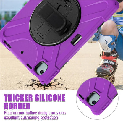 For iPad Air 11 (2024) Case Rotary Hand Strap Kickstand TPU+PC+Silicone Tablet Cover