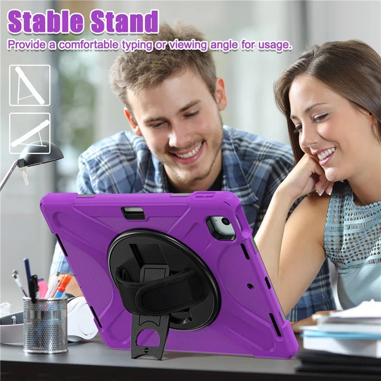 For iPad Air 11 (2024) Case Rotary Hand Strap Kickstand TPU+PC+Silicone Tablet Cover