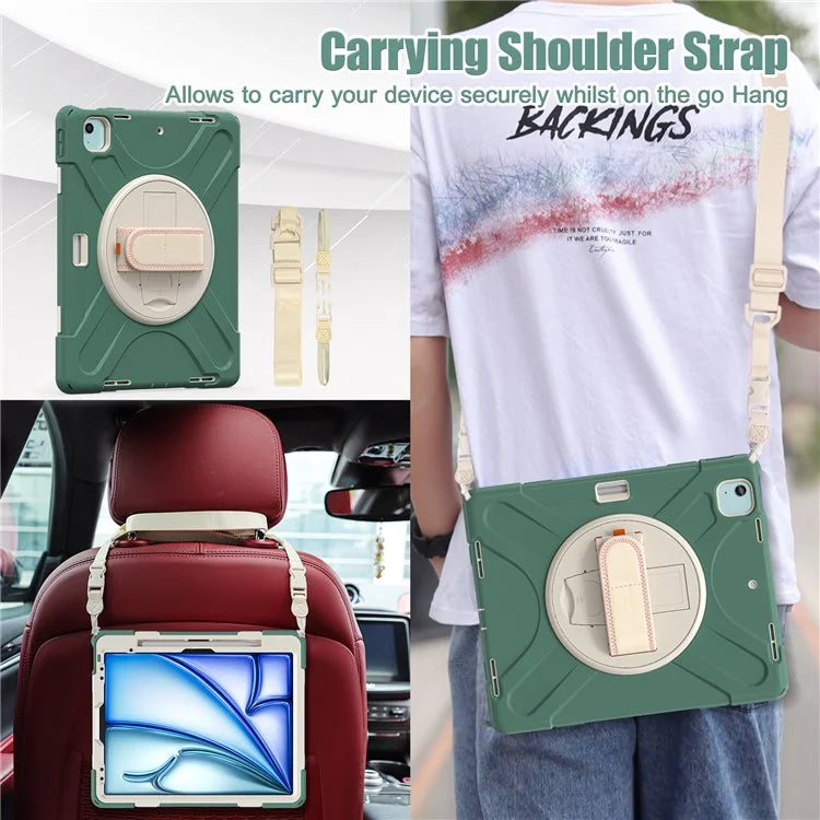 For iPad Air 11 (2024) Case with Shoulder Strap TPU+PC+Silicone Kickstand Tablet Cover