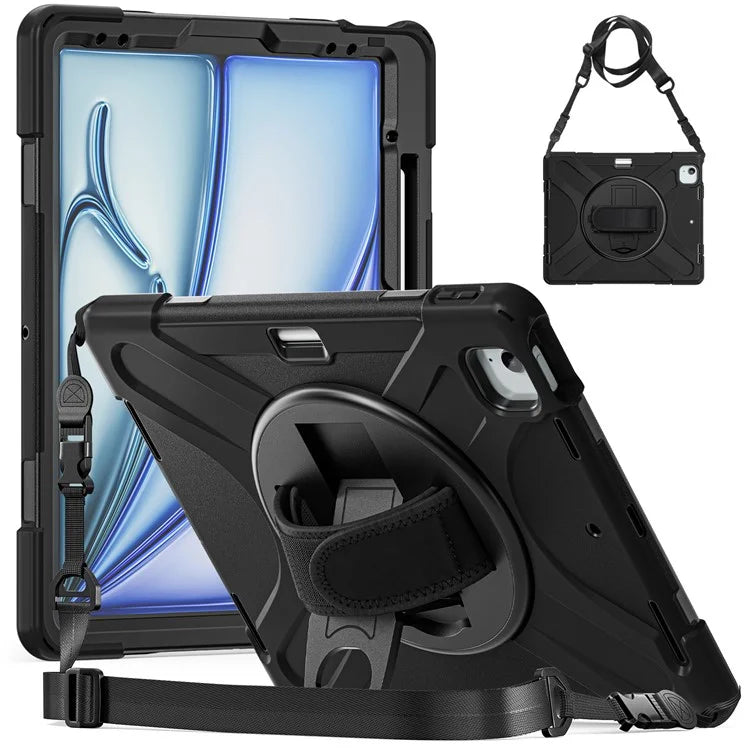 For iPad Air 11 (2024) Case with Shoulder Strap TPU+PC+Silicone Kickstand Tablet Cover