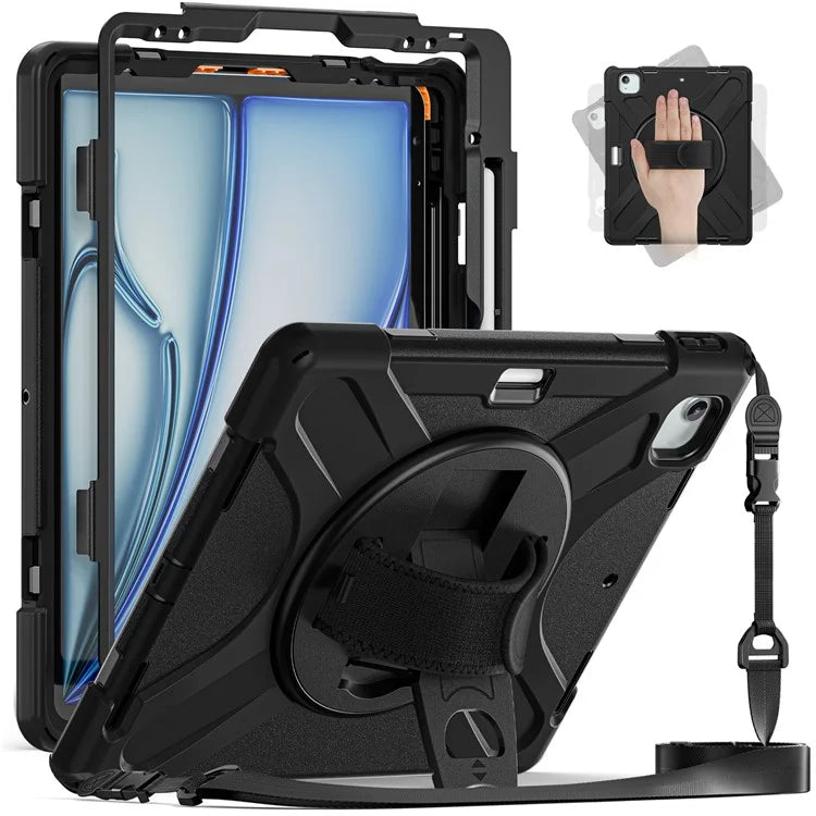 For iPad Air 11 (2024) Case with Shoulder Strap TPU+PC+Silicone Kickstand Tablet Cover